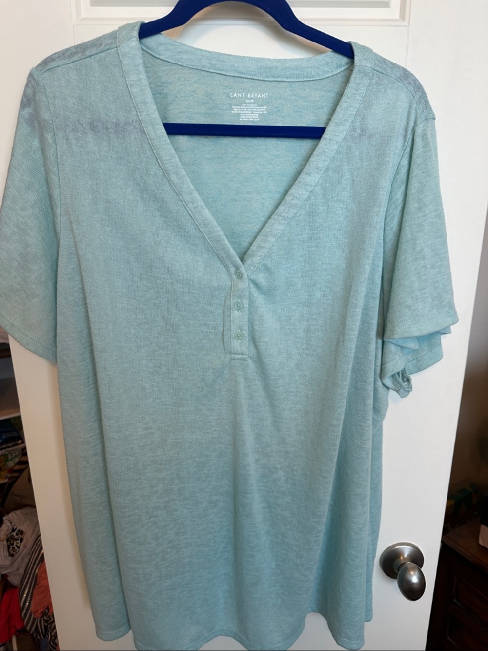 Lane Bryant Aqua V-Neck Henley Tee